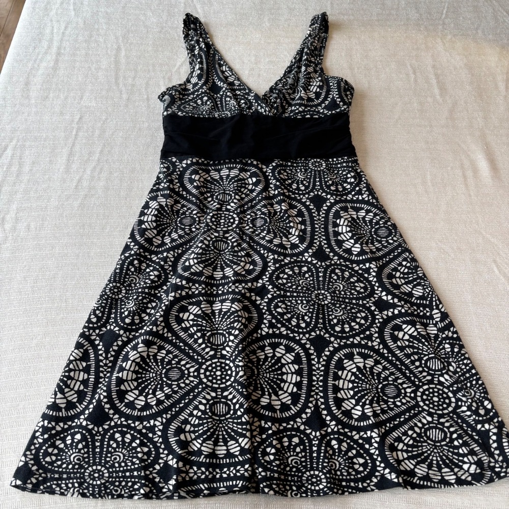 Patagonia Black White Medallion Print Organic Cotton A-Line Dress Womens Small